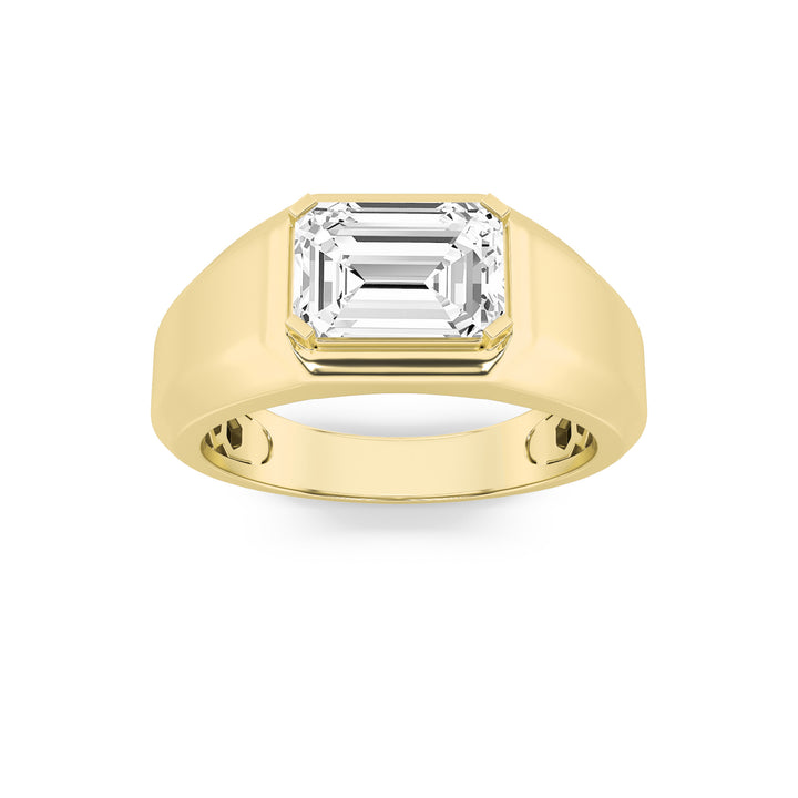3Cttw Emerald Shaped Lab Grown Diamond (F/VS) Mens Ring in 14K Yellow Gold