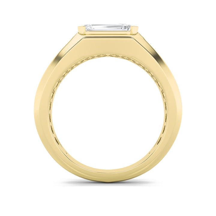 3Cttw Emerald Shaped Lab Grown Diamond (F/VS) Mens Ring in 14K Yellow Gold