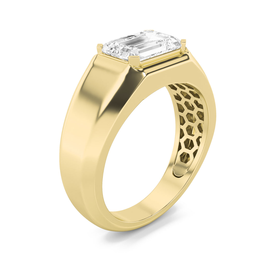3Cttw Emerald Shaped Lab Grown Diamond (G/VS) Mens Ring in 14K Yellow Gold