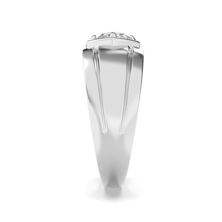 2Cttw Round Shaped Lab Grown Diamond (F/VS) Mens Ring in 14K White Gold