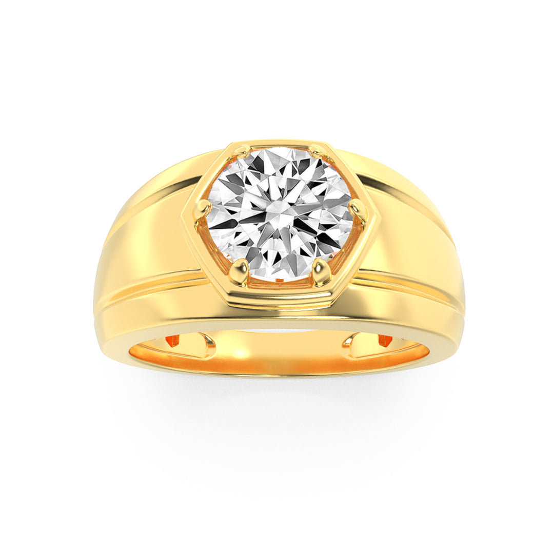 2Cttw Round Shaped Lab Grown Diamond (F/VS) Mens Ring in 14K Yellow Gold