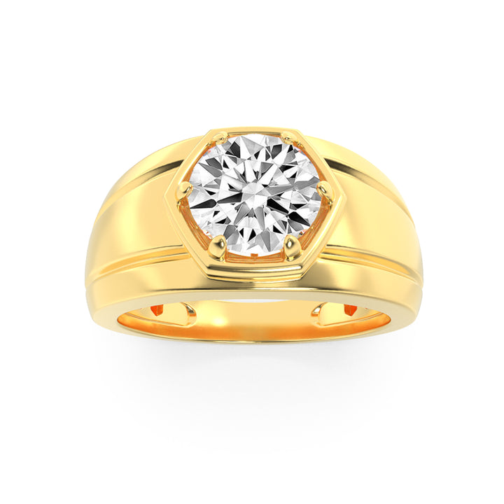 2Cttw Round Shaped Lab Grown Diamond (F/VS) Mens Ring in 14K Yellow Gold