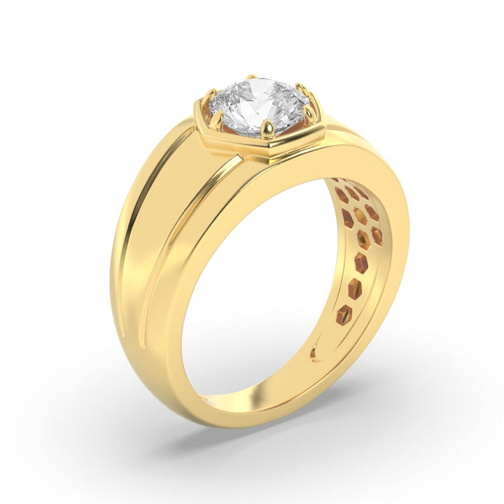 2Cttw Round Shaped Lab Grown Diamond (F/VS) Mens Ring in 14K Yellow Gold