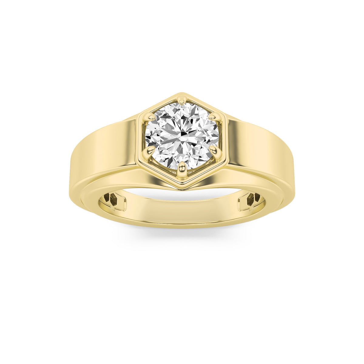 2Cttw Round Shaped Lab Grown Diamond (G/VS) Mens Ring in 14K Gold