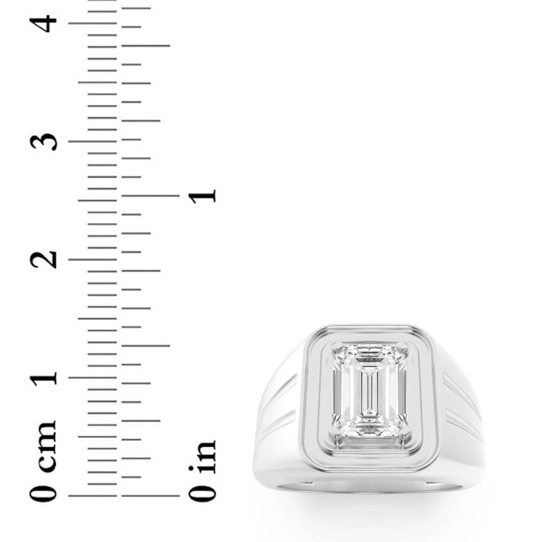 2Cttw Emerald Shaped Lab Grown Diamond (F/VS) Mens Ring in 14K White Gold