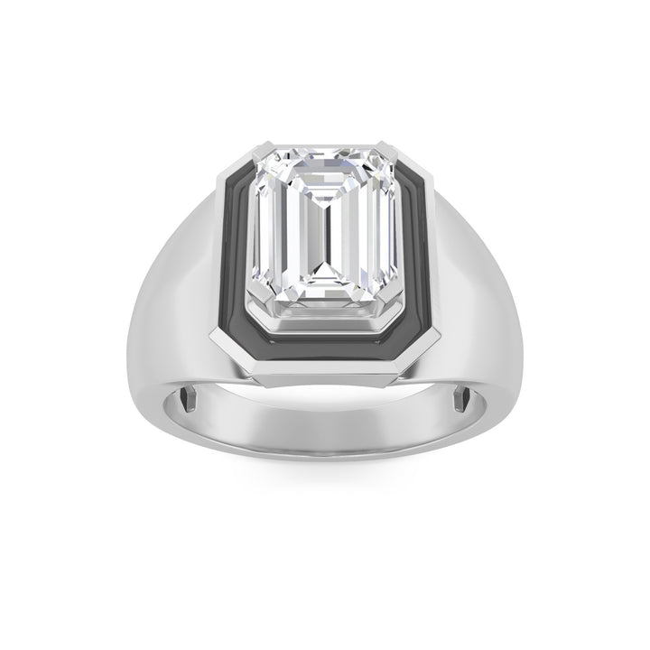 3Cttw Emerald Shaped Lab Grown Diamond (F/VS) Mens Ring in 14K Gold