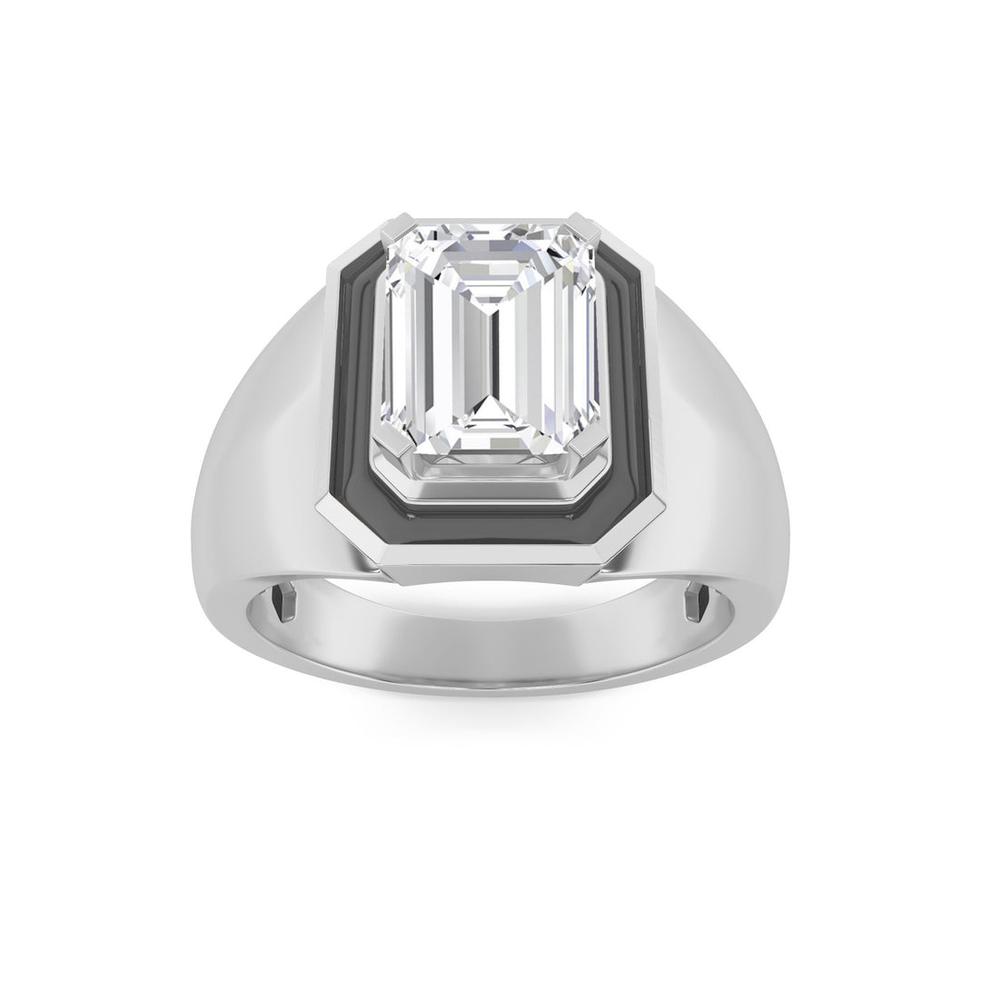 3Cttw Emerald Shaped Lab Grown Diamond (G/VS) Mens Ring in 14K White Gold