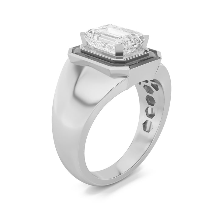 3Cttw Emerald Shaped Lab Grown Diamond (G/VS) Mens Ring in 14K White Gold