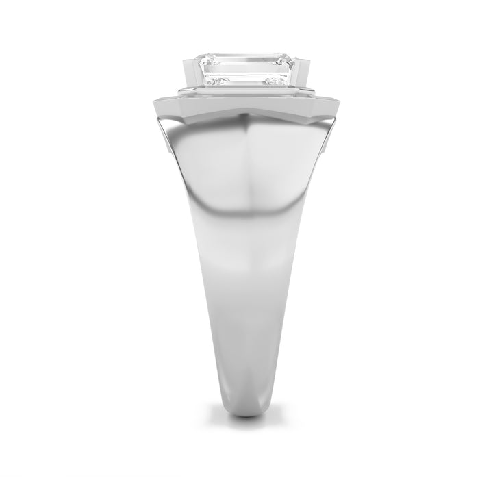 3Cttw Emerald Shaped Lab Grown Diamond (G/VS) Mens Ring in 14K White Gold