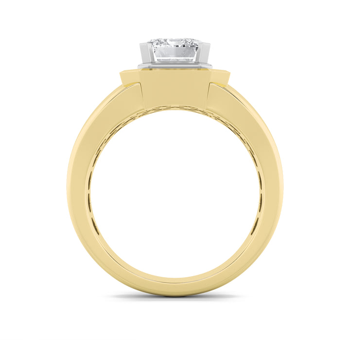 3Cttw Emerald Shaped Lab Grown Diamond (F/VS) Mens Ring in 14K Yellow Gold