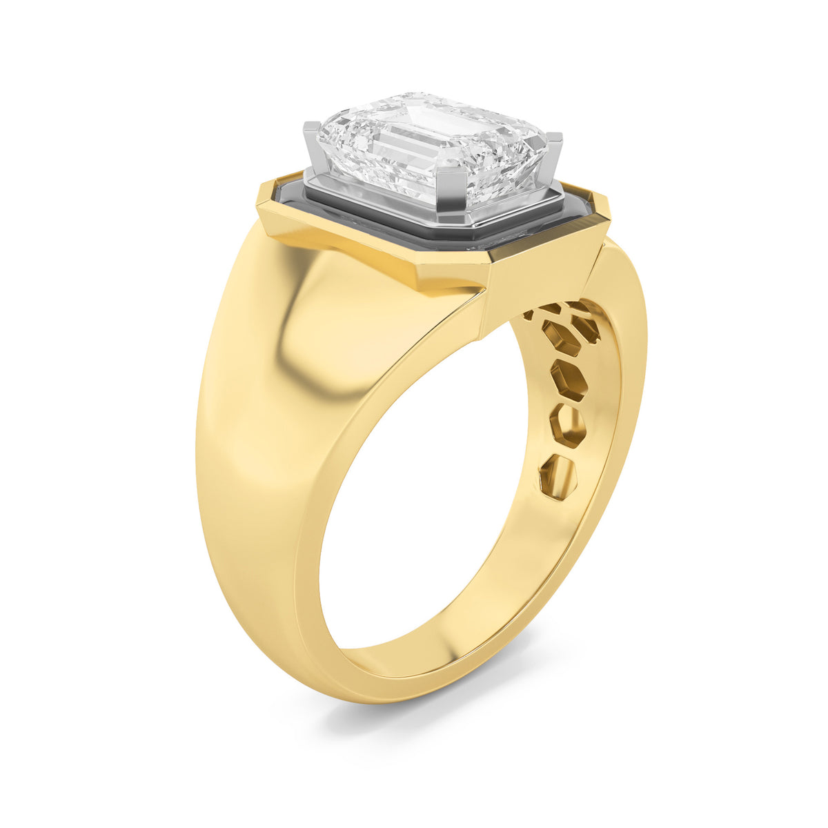 3Cttw Emerald Shaped Lab Grown Diamond (G/VS) Mens Ring in 14K Gold