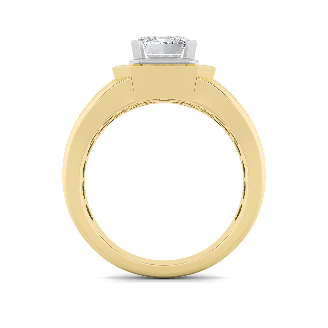 3Cttw Emerald Shaped Lab Grown Diamond (G/VS) Mens Ring in 14K Gold