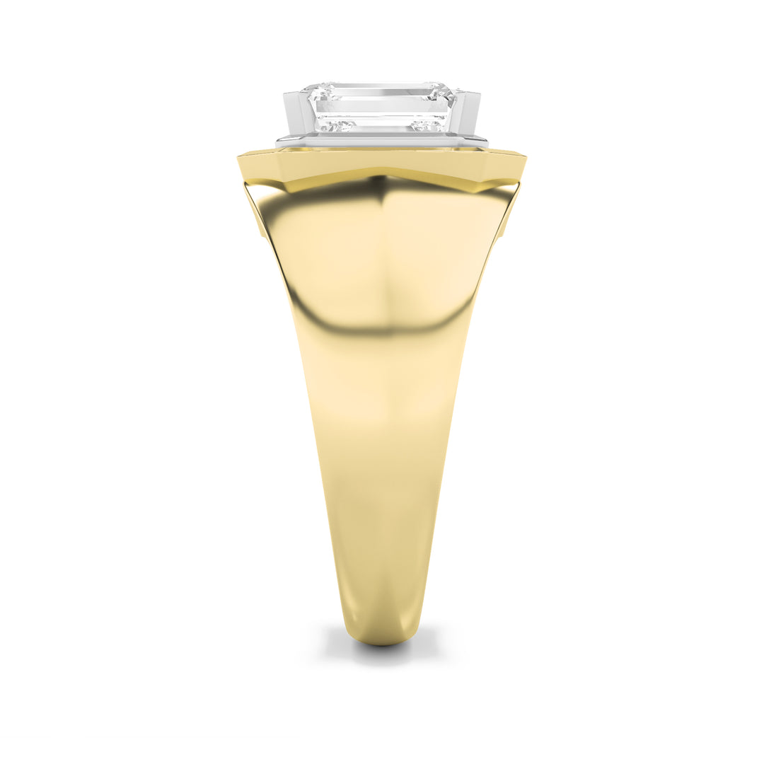 3Cttw Emerald Shaped Lab Grown Diamond (G/VS) Mens Ring in 14K Gold