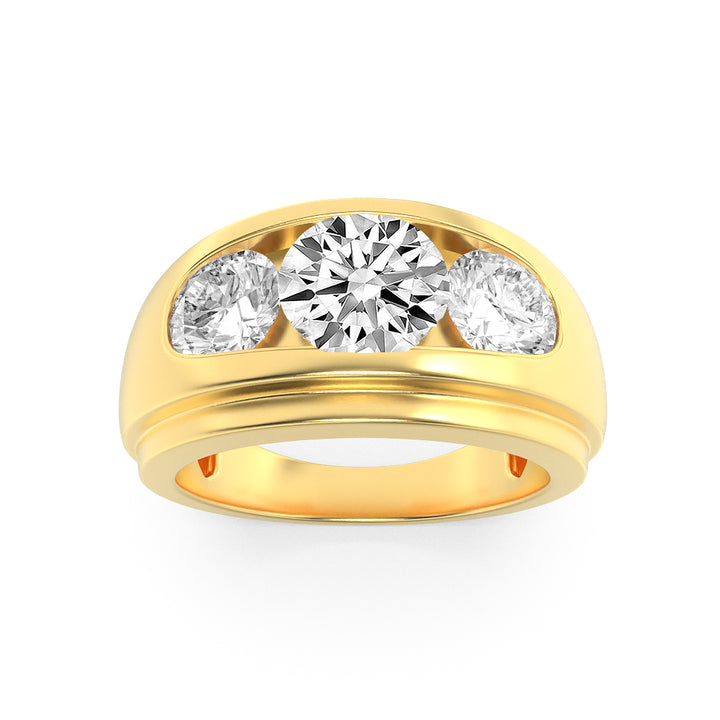 3Cttw Round Shaped Lab Grown Diamond (F/VS) Mens Ring in 14K Yellow Gold
