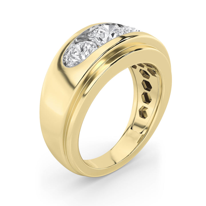 3Cttw Round Shaped Lab Grown Diamond (F/VS) Mens Ring in 14K Yellow Gold