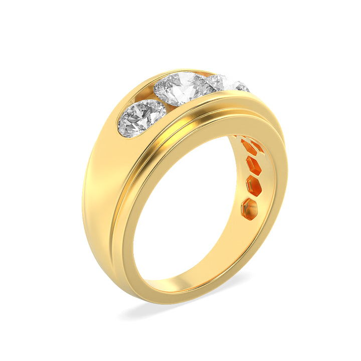3Cttw Round Shaped Lab Grown Diamond (F/VS) Mens Ring in 14K Yellow Gold