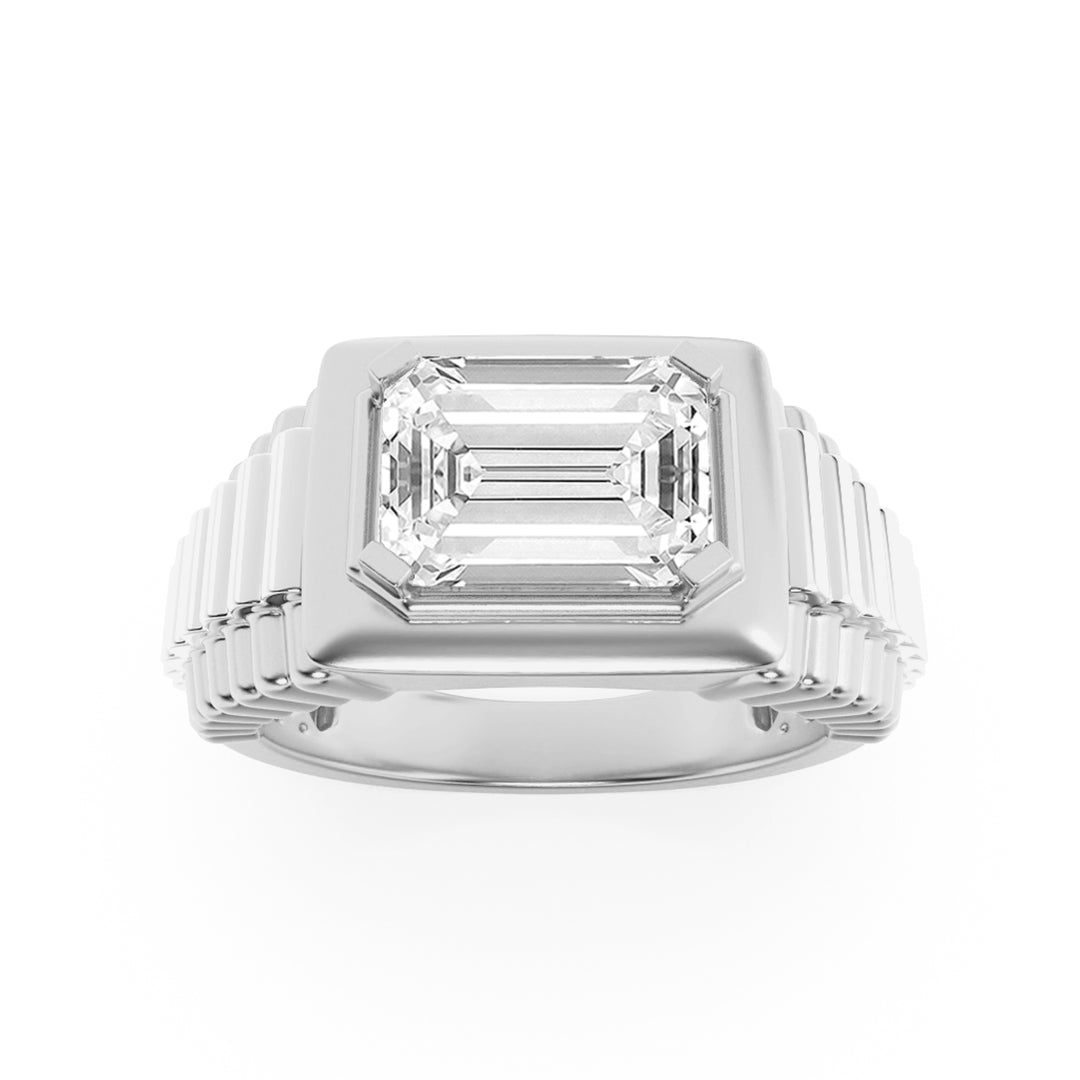 2.5Cttw Emerald Shaped Lab Grown Diamond (F/VS) Mens Ring in 14K Gold
