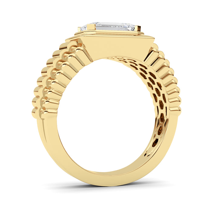 2.5Cttw Emerald Shaped Lab Grown Diamond (F/VS) Mens Ring in 14K Yellow Gold