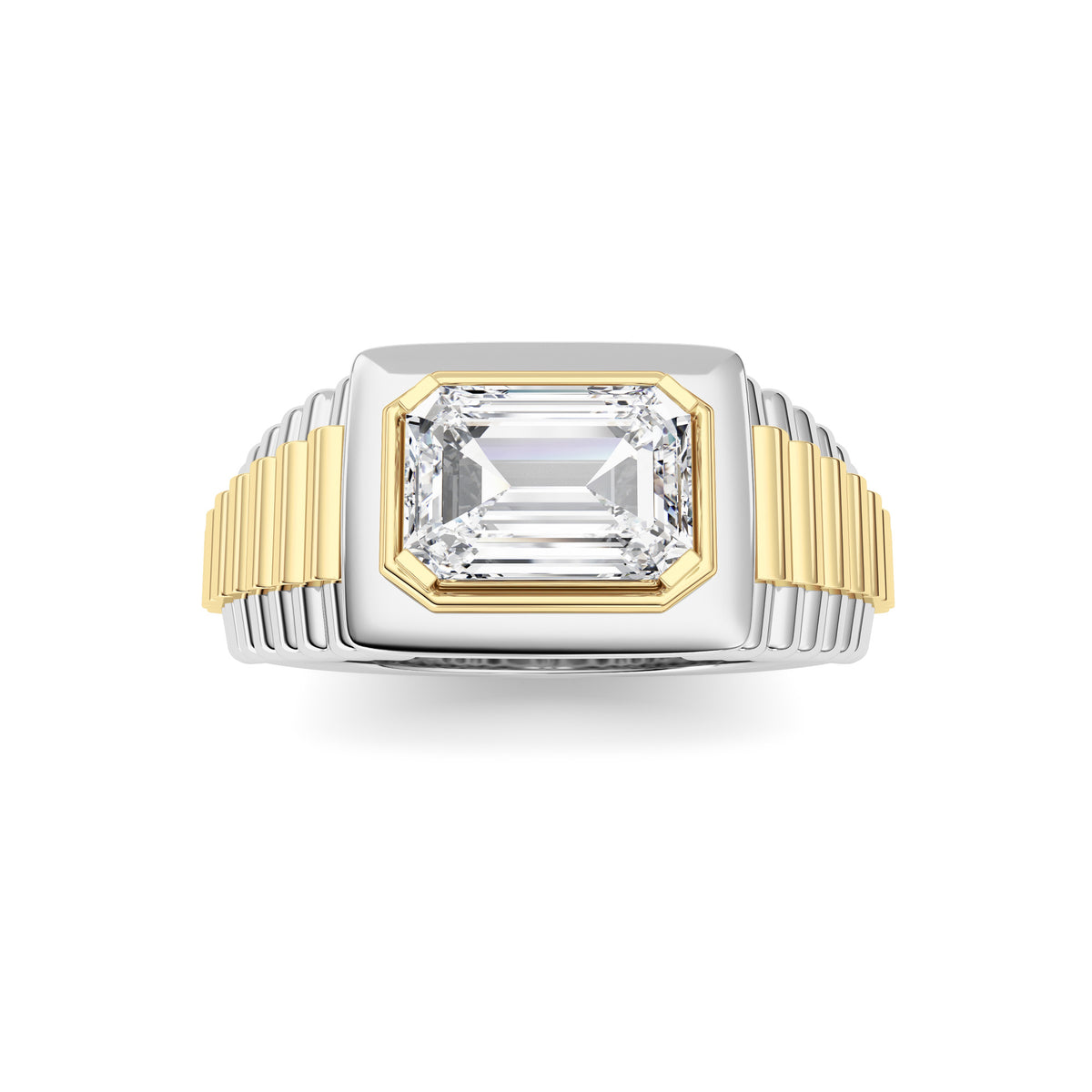 2.5Cttw Emerald Shaped Lab Grown Diamond (F/VS) Mens Ring in 14K Gold