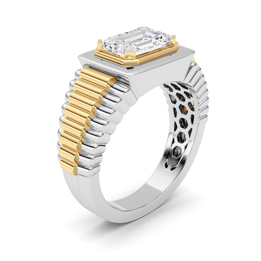 2.5Cttw Emerald Shaped Lab Grown Diamond (F/VS) Mens Ring in 14K Gold
