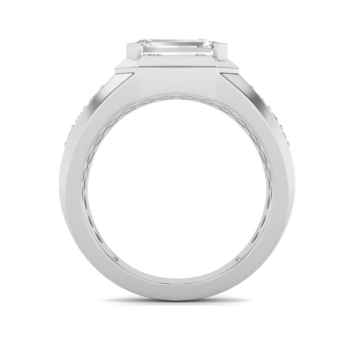 3.5Cttw Emerald Shaped Lab Grown Diamond (F/VS) Mens Ring in 14K Gold
