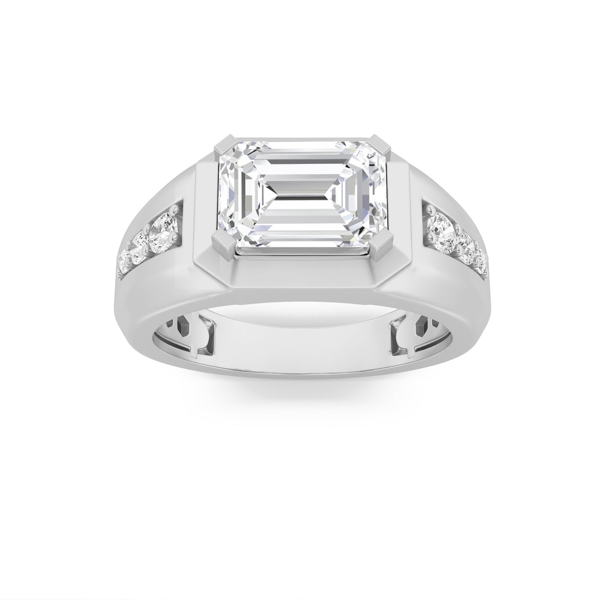 3.5Cttw Emerald Shaped Lab Grown Diamond (G/VS) Mens Ring in 14K Gold