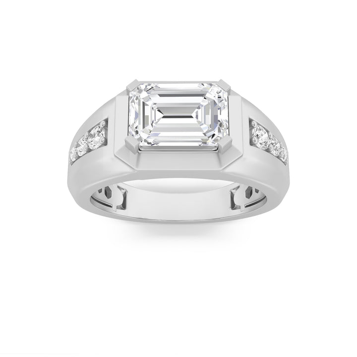3.5Cttw Emerald Shaped Lab Grown Diamond (G/VS) Mens Ring in 14K Gold