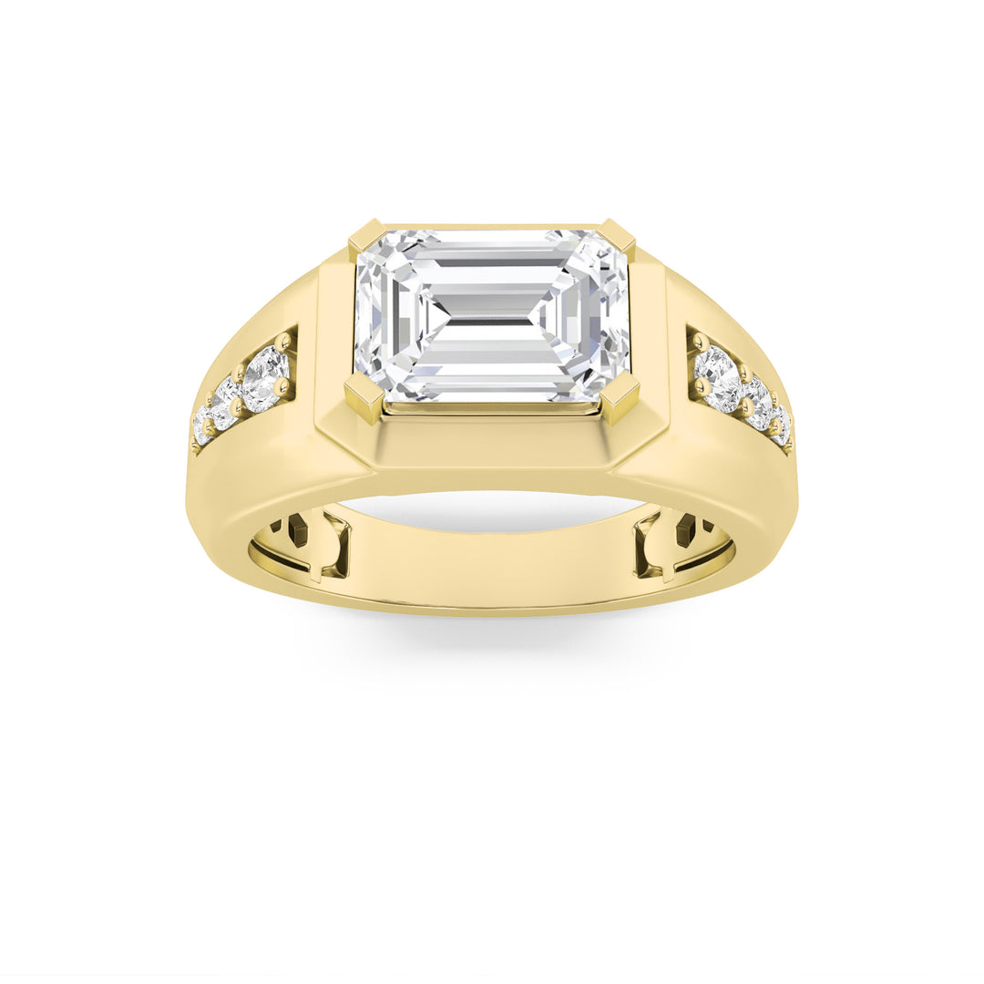 3.5Cttw Emerald Shaped Lab Grown Diamond (F/VS) Mens Ring in 14K Gold