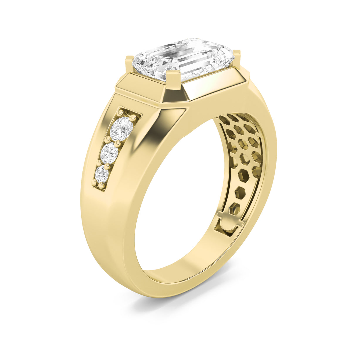 3.5Cttw Emerald Shaped Lab Grown Diamond (F/VS) Mens Ring in 14K Gold
