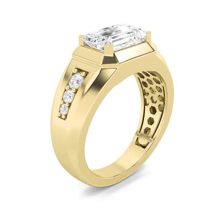 3.5Cttw Emerald Shaped Lab Grown Diamond (F/VS) Mens Ring in 14K Gold