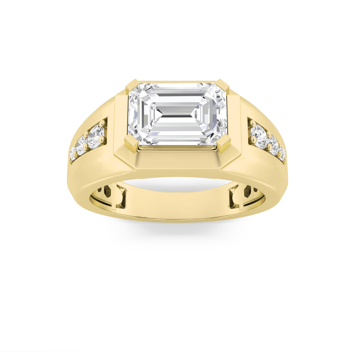 3.5Cttw Emerald Shaped Lab Grown Diamond (G/VS) Mens Ring in 14K Gold