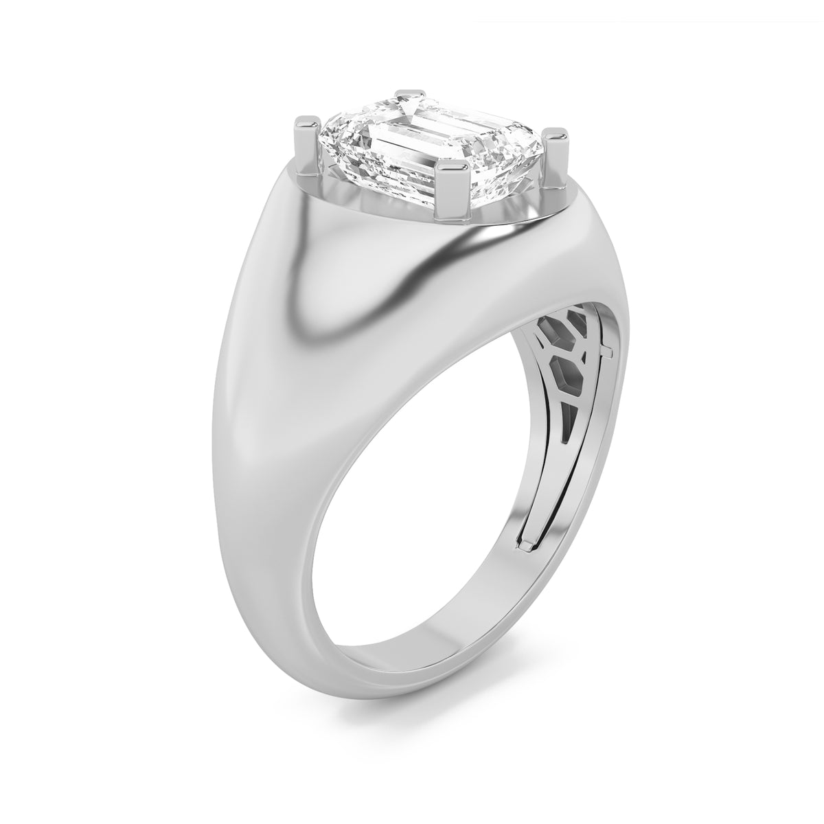 3Cttw Emerald Shaped Lab Grown Diamond (F/VS) Mens Ring in 14K Gold