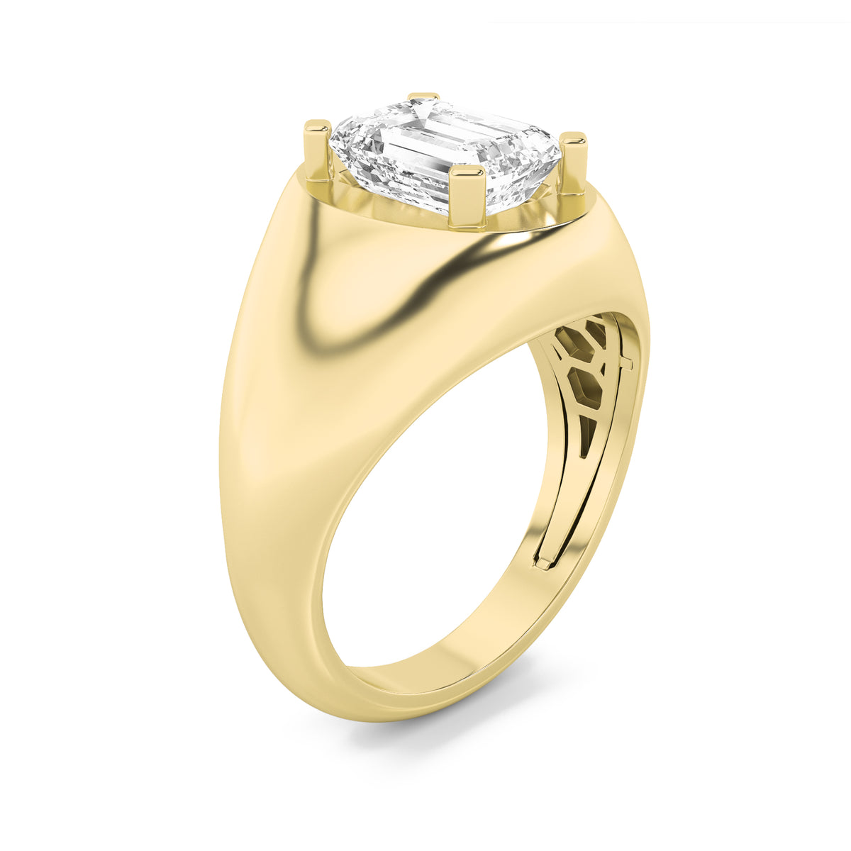 3Cttw Emerald Shaped Lab Grown Diamond (F/VS) Mens Ring in 14K Gold