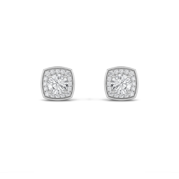 1Cttw Round Shaped Lab Grown Diamond (F/VS) Halo Stud Earrings in 14K Gold