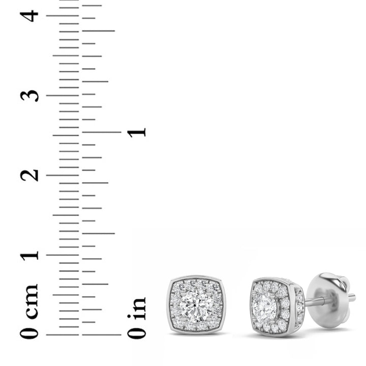 1Cttw Round Shaped Lab Grown Diamond (F/VS) Halo Stud Earrings in 14K Gold