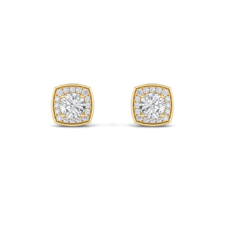 1Cttw Round Shaped Lab Grown Diamond (F/VS) Halo Stud Earrings in 14K Gold