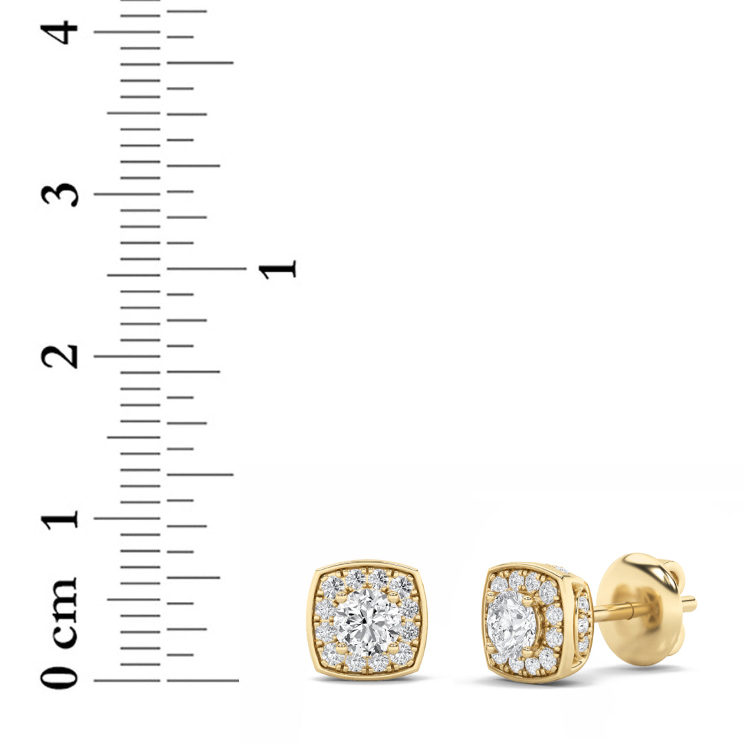 1Cttw Round Shaped Lab Grown Diamond (F/VS) Halo Stud Earrings in 14K Gold