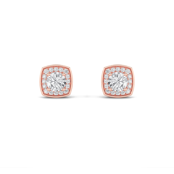 1Cttw Round Shaped Lab Grown Diamond (F/VS) Halo Stud Earrings in 14K Gold