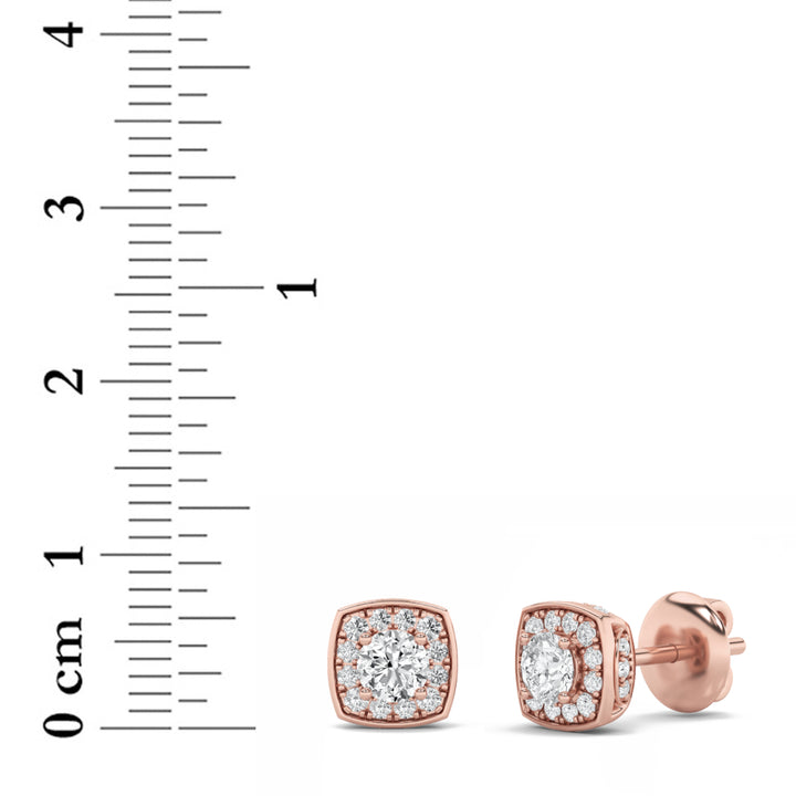 1Cttw Round Shaped Lab Grown Diamond (F/VS) Halo Stud Earrings in 14K Gold
