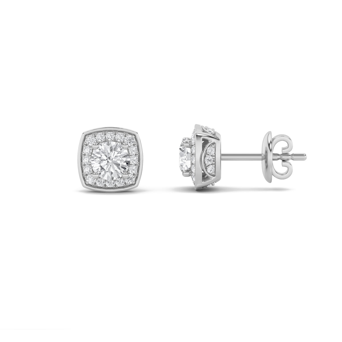 2Cttw Round Shaped Lab Grown Diamond (F/VS) Halo Stud Earrings in 14K Gold