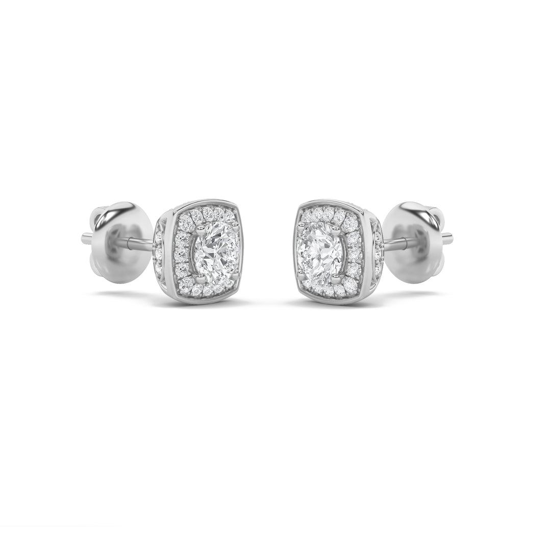 2Cttw Round Shaped Lab Grown Diamond (F/VS) Halo Stud Earrings in 14K Gold