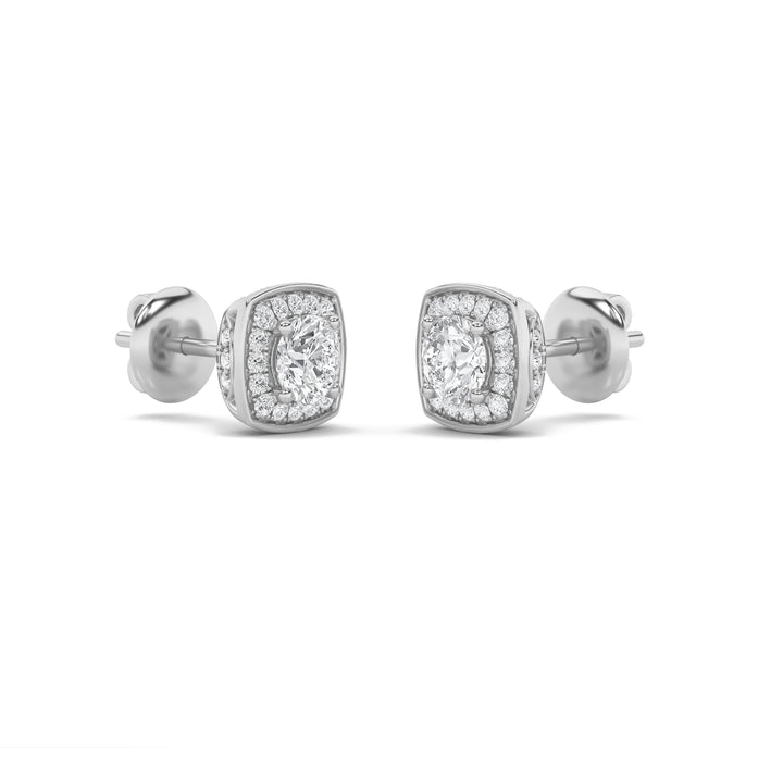 2Cttw Round Shaped Lab Grown Diamond (F/VS) Halo Stud Earrings in 14K Gold