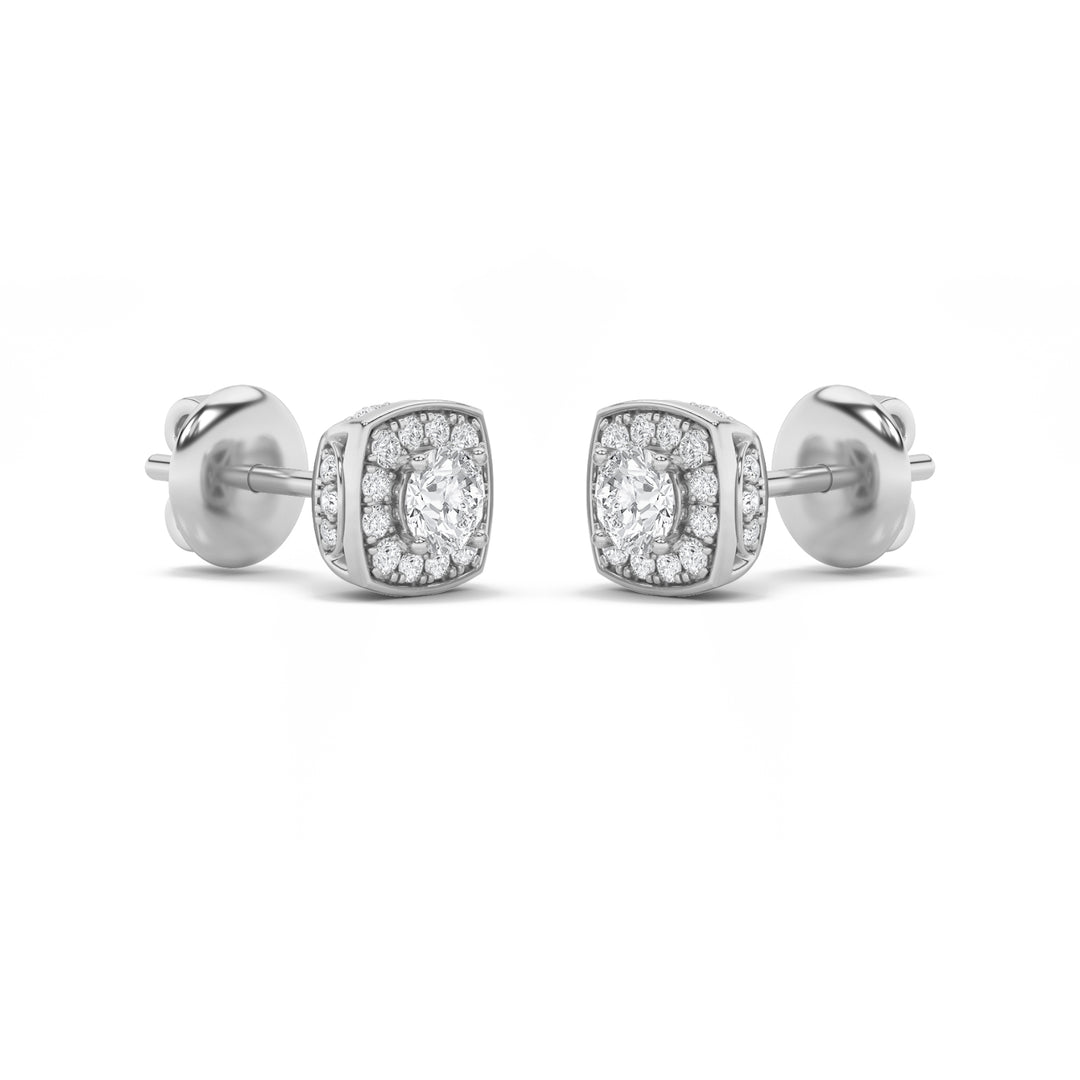 2Cttw Round Shaped Lab Grown Diamond (F/VS) Halo Stud Earrings in 14K Gold