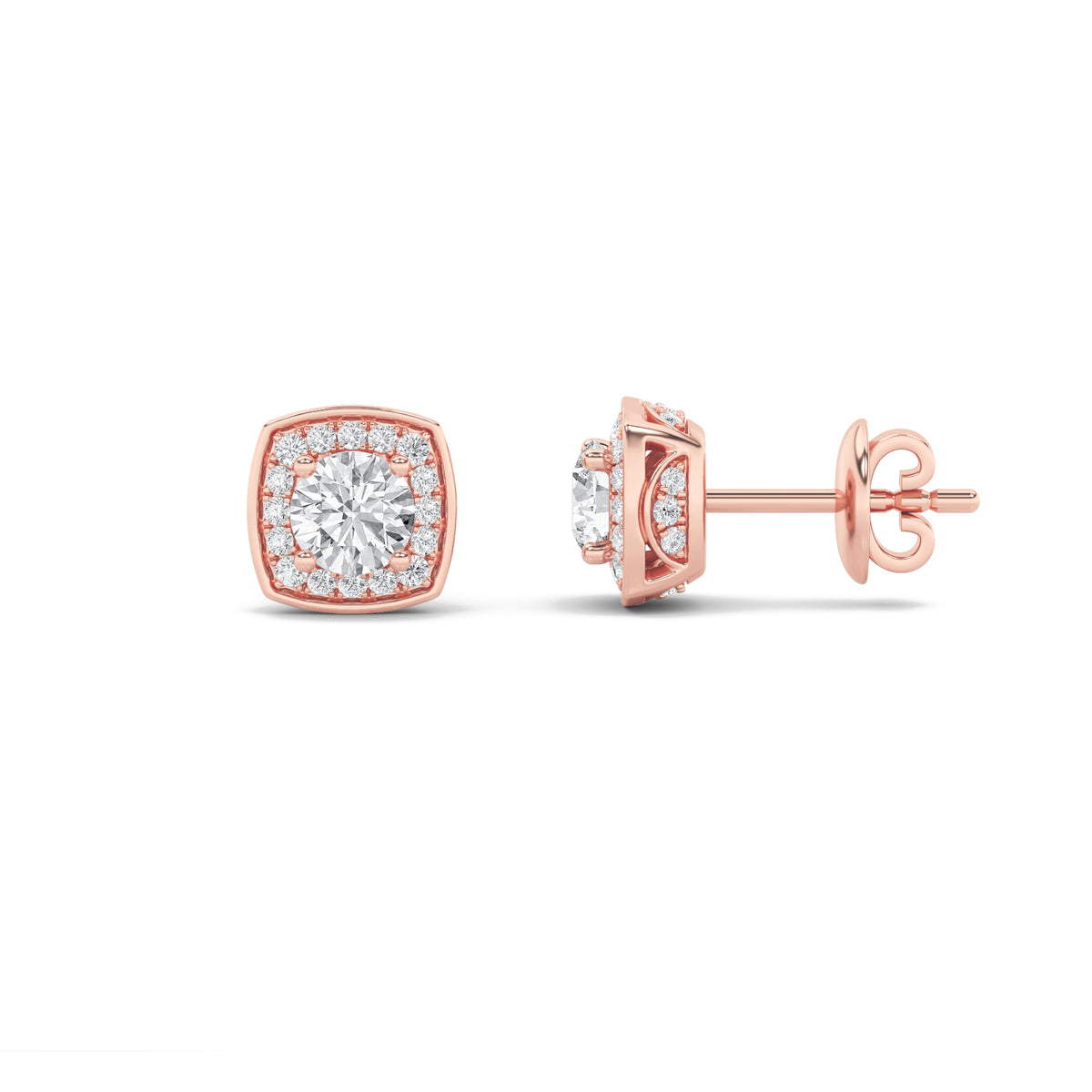 2Cttw Round Shaped Lab Grown Diamond (F/VS)Halo Stud Earrings in 14K Gold