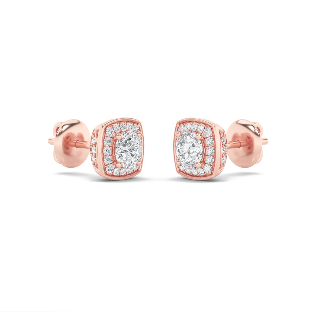 2Cttw Round Shaped Lab Grown Diamond (F/VS)Halo Stud Earrings in 14K Gold