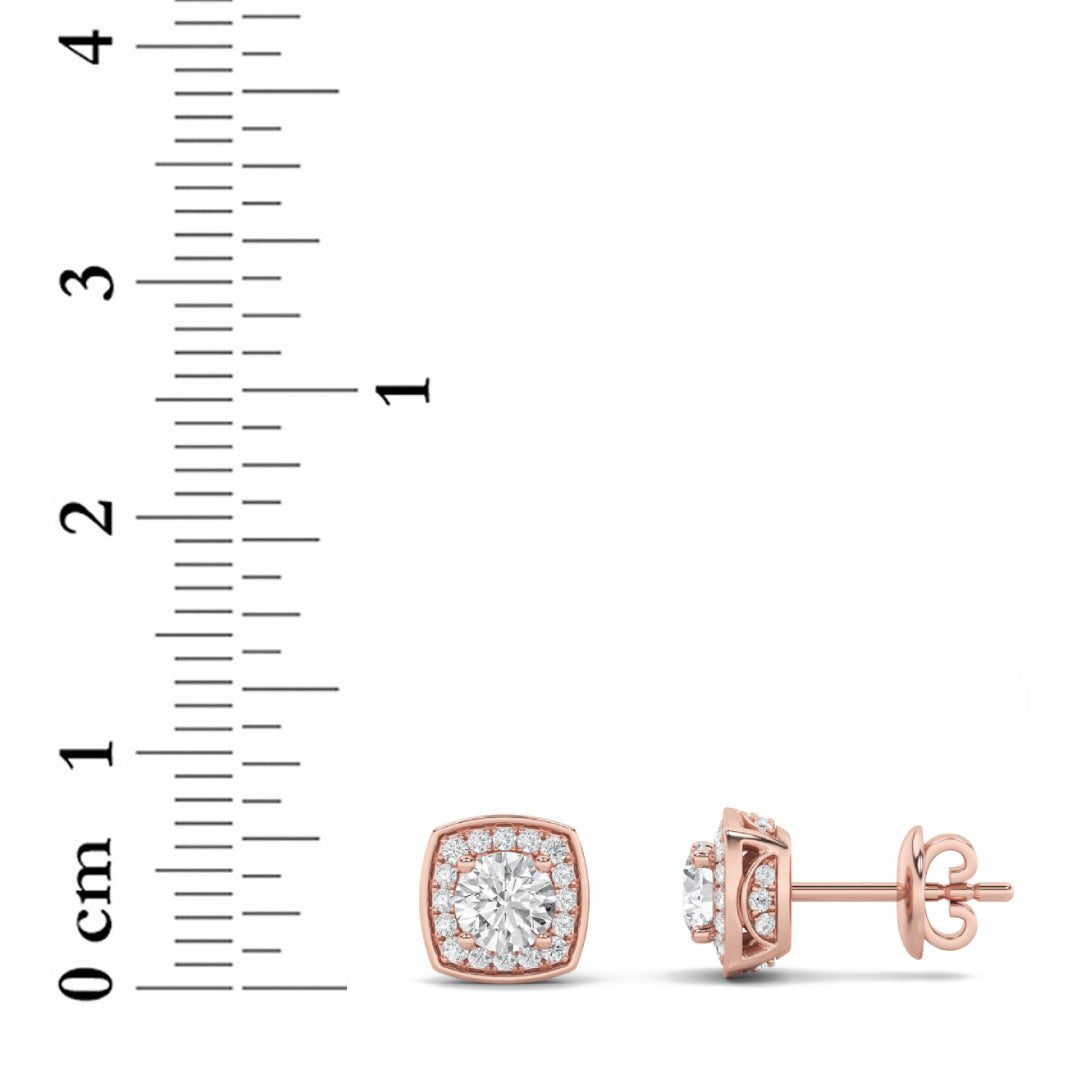 2Cttw Round Shaped Lab Grown Diamond (F/VS)Halo Stud Earrings in 14K Gold