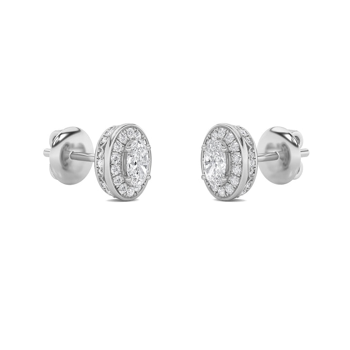 1Cttw Oval Shaped Lab Grown Diamond (F/VS) Halo Stud Earrings in 14K Gold