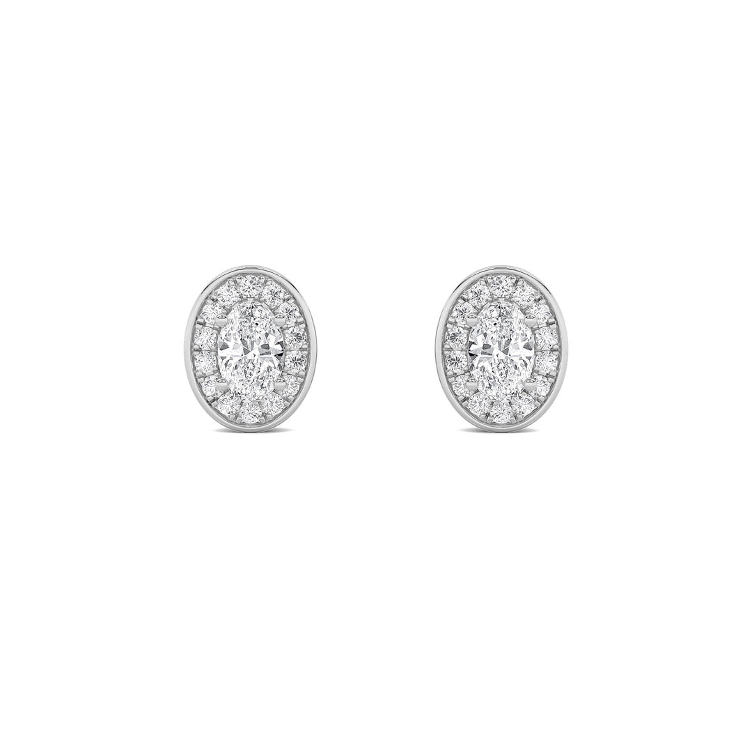 1Cttw Oval Shaped Lab Grown Diamond (F/VS) Halo Stud Earrings in 14K Gold