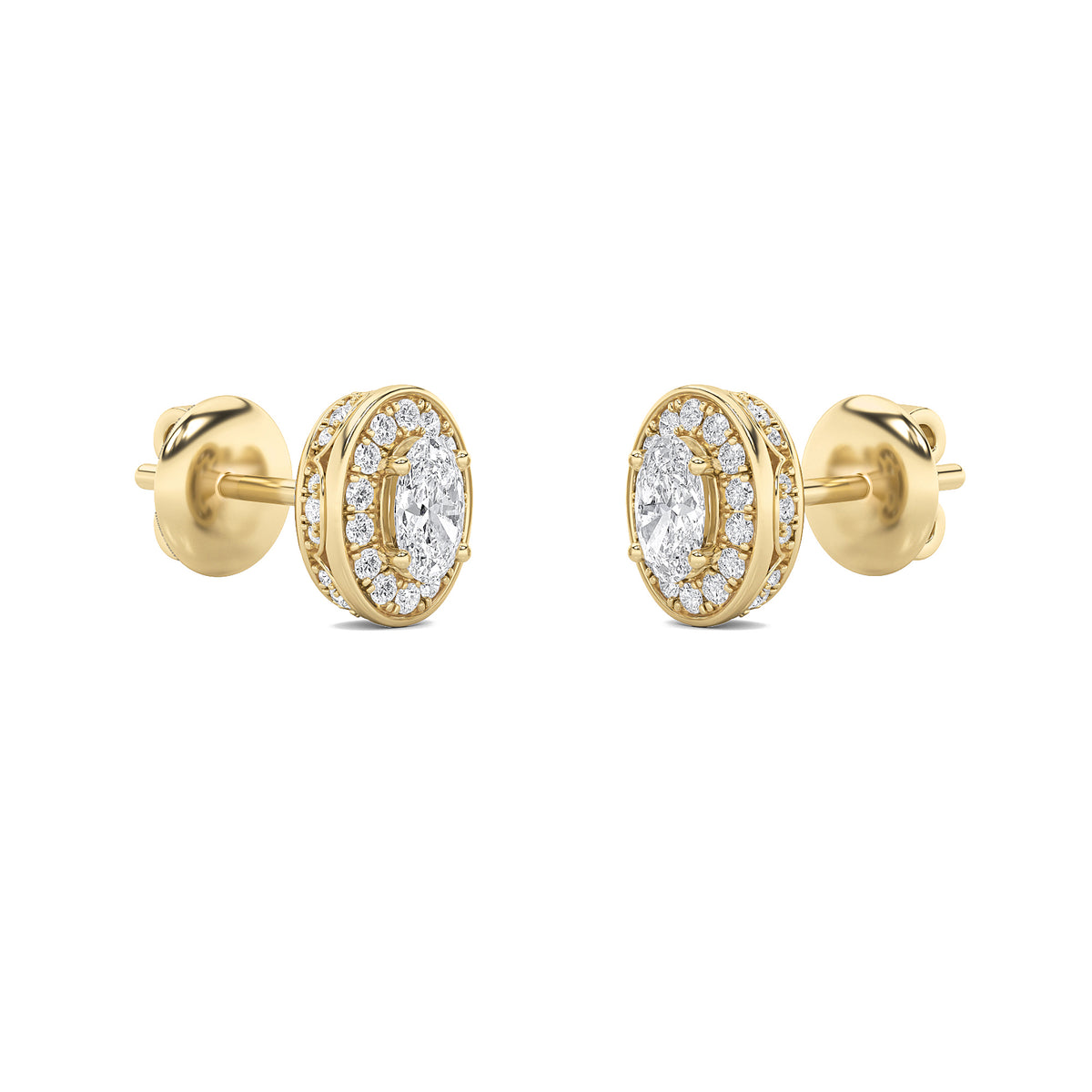 1Cttw Oval Shaped Lab Grown Diamond (F/VS) Halo Stud Earrings in 14K Gold