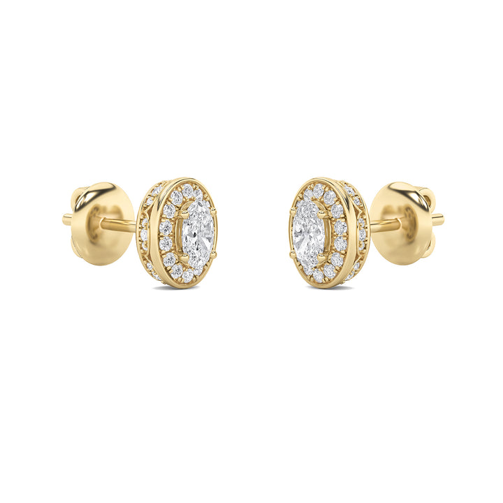 1Cttw Oval Shaped Lab Grown Diamond (F/VS) Halo Stud Earrings in 14K Gold